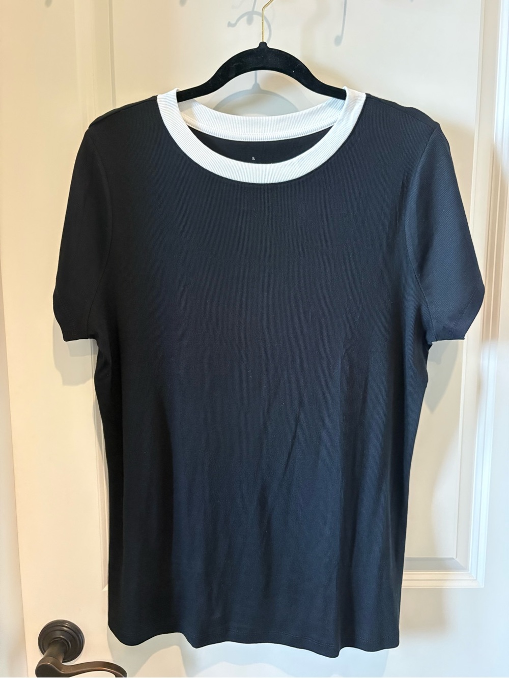 a new day Black Short Sleeve Tee with White Crew Neck Trim